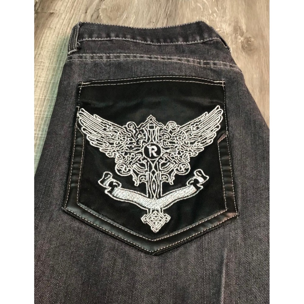 Red Ape Mens Black Denim Embroidered Jacket and Jeans 36x32 L Streetwear Hip Hop - Picture 5 of 16